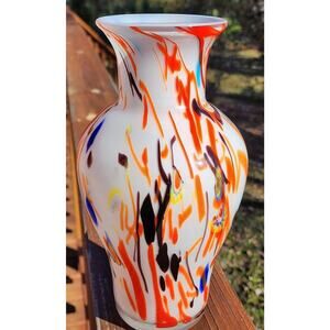 Vase-Home Decor-White-Colorful Drip/Confetti Design-Glass-Unique Design-10"